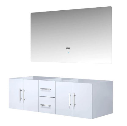 Lexora Geneva 60" Glossy White Double Vanity, no Top and 60" LED Mirror LG192260DM00LM60 - MyBBQDirect