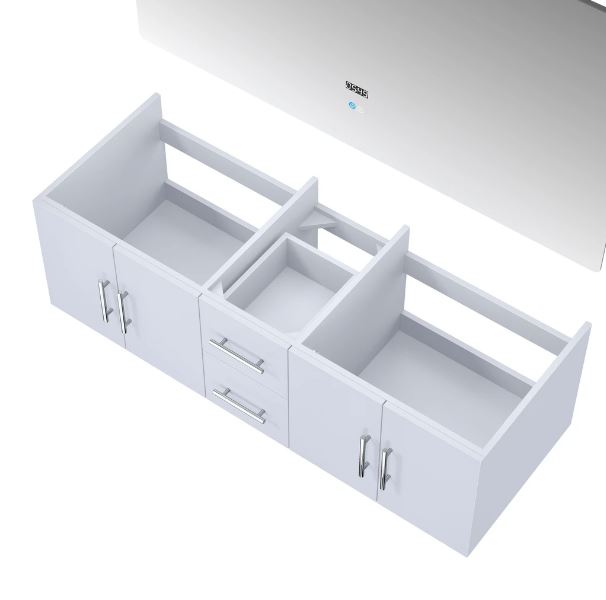 Lexora Geneva 60" Glossy White Double Vanity, no Top and 60" LED Mirror LG192260DM00LM60 - MyBBQDirect