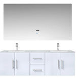 Lexora Geneva 60" Glossy White Double Vanity, White Carrara Marble Top, White Square Sinks and 60" LED Mirror LG192260DMDSLM60 - MyBBQDirect