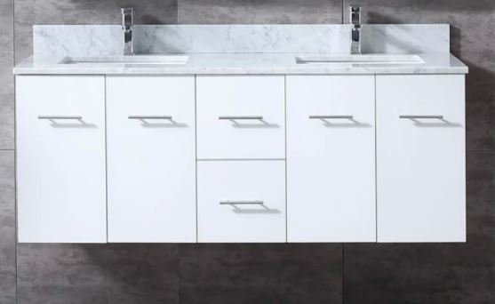 Lexora Geneva 60" Glossy White Double Vanity, White Carrara Marble Top, White Square Sinks and 60" LED Mirror LG192260DMDSLM60 - MyBBQDirect