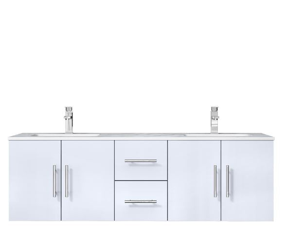 Lexora Geneva 60" Glossy White Double Vanity, White Carrara Marble Top, White Square Sinks and no Mirror LG192260DMDS000 - MyBBQDirect