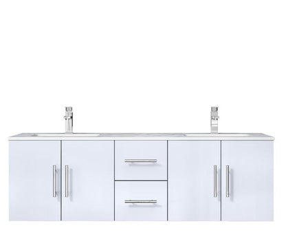 Lexora Geneva 60" Glossy White Double Vanity, White Carrara Marble Top, White Square Sinks and no Mirror LG192260DMDS000 - MyBBQDirect