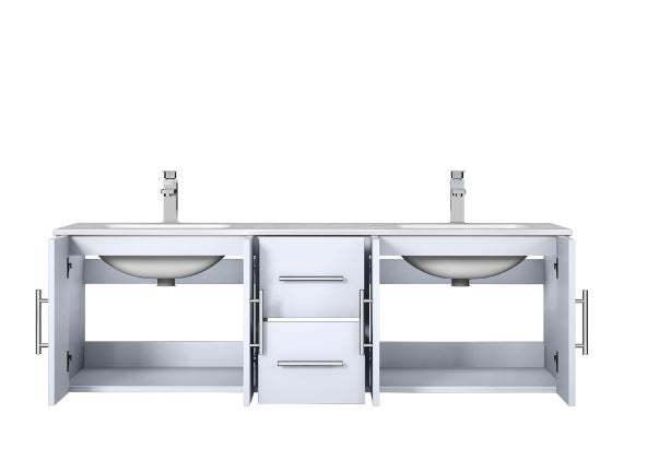 Lexora Geneva 60" Glossy White Double Vanity, White Carrara Marble Top, White Square Sinks and no Mirror LG192260DMDS000 - MyBBQDirect