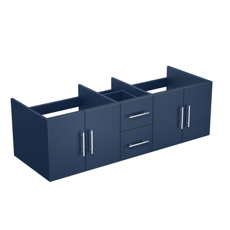 Lexora Geneva 60" Navy Blue Double Vanity, no Top and 60" LED Mirror LG192260DE00LM60