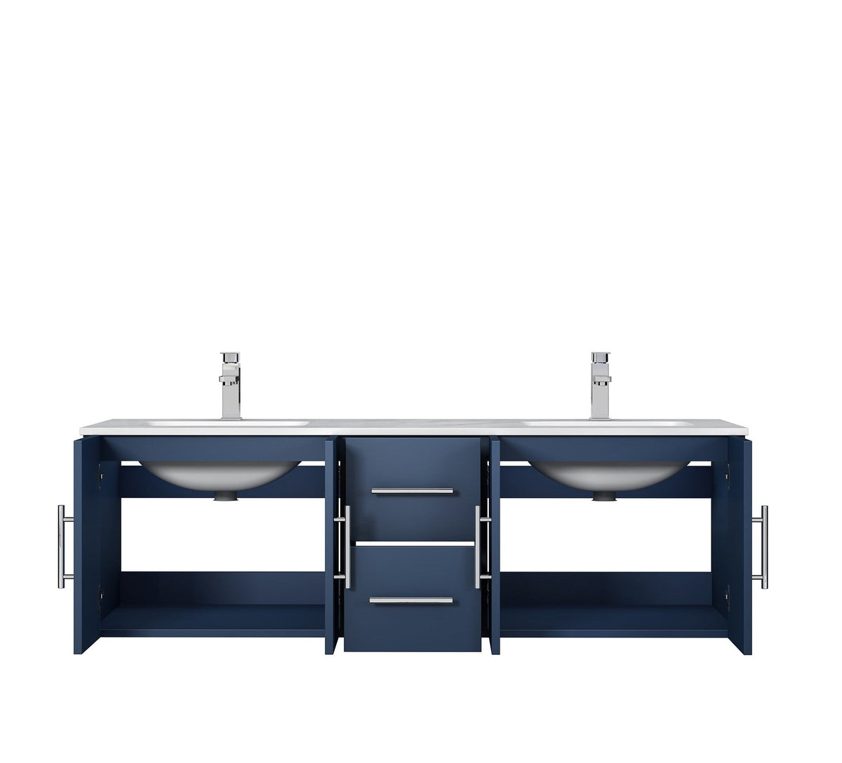 Lexora Geneva 60" Navy Blue Double Vanity, White Carrara Marble Top, White Square Sinks and 60" LED Mirror LG192260DEDSLM60 - MyBBQDirect