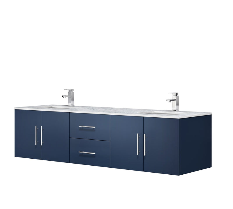 Lexora Geneva 72" Navy Blue Double Vanity, White Carrara Marble Top, White Square Sinks and no Mirror LG192272DEDS000