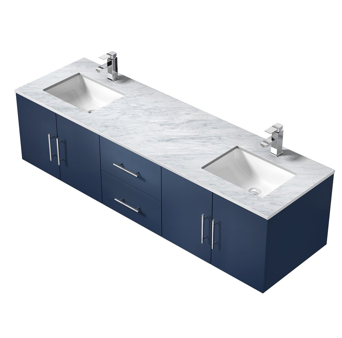 Lexora Geneva 72" Navy Blue Double Vanity, White Carrara Marble Top, White Square Sinks and no Mirror LG192272DEDS000 - MyBBQDirect