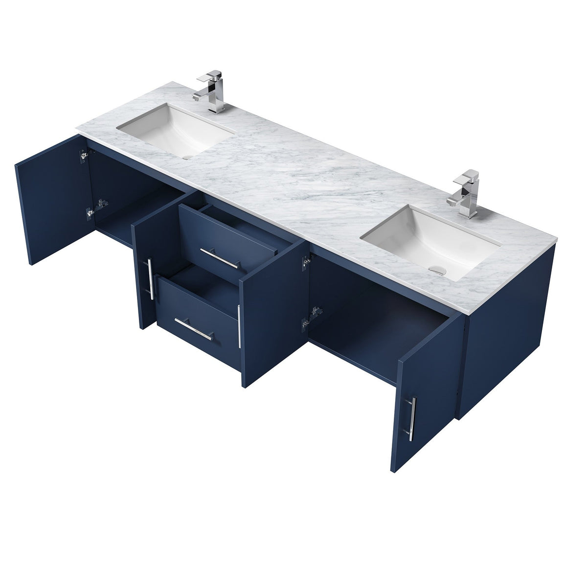 Lexora Geneva 72" Navy Blue Double Vanity, White Carrara Marble Top, White Square Sinks and no Mirror LG192272DEDS000 - MyBBQDirect