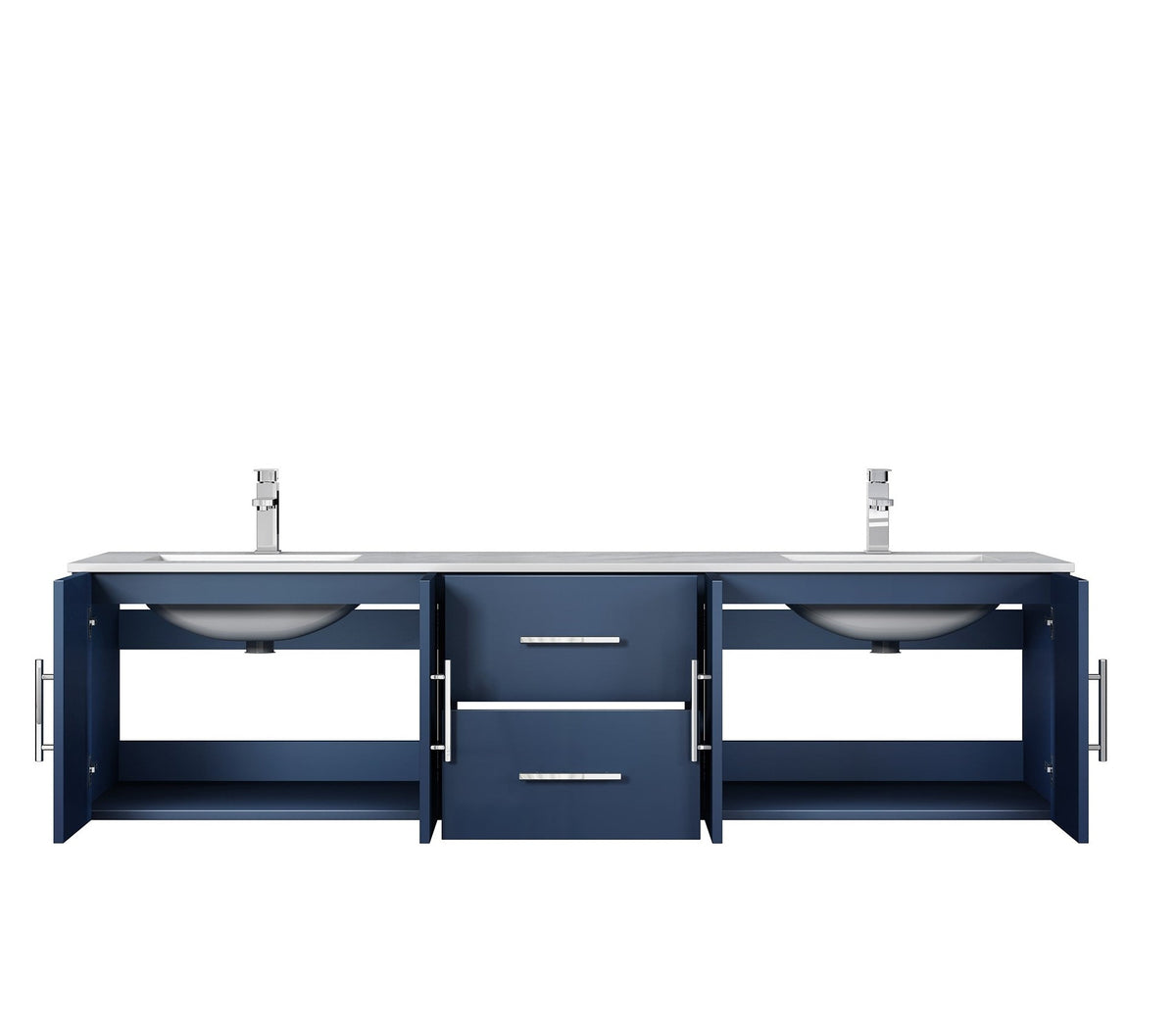 Lexora Geneva 72" Navy Blue Double Vanity, White Carrara Marble Top, White Square Sinks and no Mirror LG192272DEDS000 - MyBBQDirect