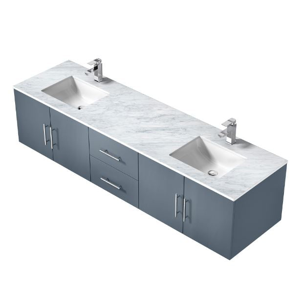 Lexora Geneva 80" Dark Grey Double Vanity, White Carrara Marble Top, White Square Sinks and no Mirror LG192280DBDS000