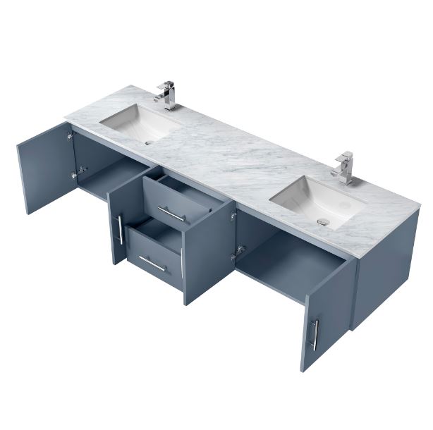 Lexora Geneva 80" Dark Grey Double Vanity, White Carrara Marble Top, White Square Sinks and no Mirror LG192280DBDS000