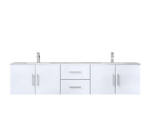 Lexora Geneva 80" Glossy White Double Vanity, White Carrara Marble Top, White Square Sinks and no Mirror LG192280DMDS000