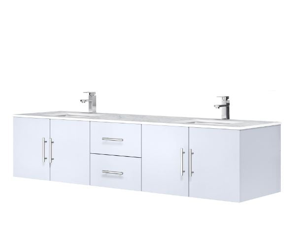 Lexora Geneva 80" Glossy White Double Vanity, White Carrara Marble Top, White Square Sinks and no Mirror LG192280DMDS000 - MyBBQDirect