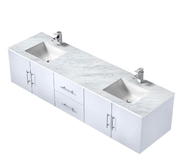 Lexora Geneva 80" Glossy White Double Vanity, White Carrara Marble Top, White Square Sinks and no Mirror LG192280DMDS000 - MyBBQDirect