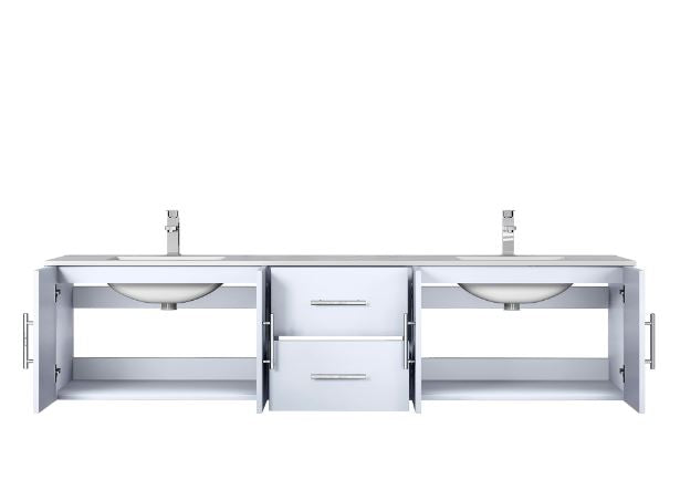Lexora Geneva 80" Glossy White Double Vanity, White Carrara Marble Top, White Square Sinks and no Mirror LG192280DMDS000 - MyBBQDirect