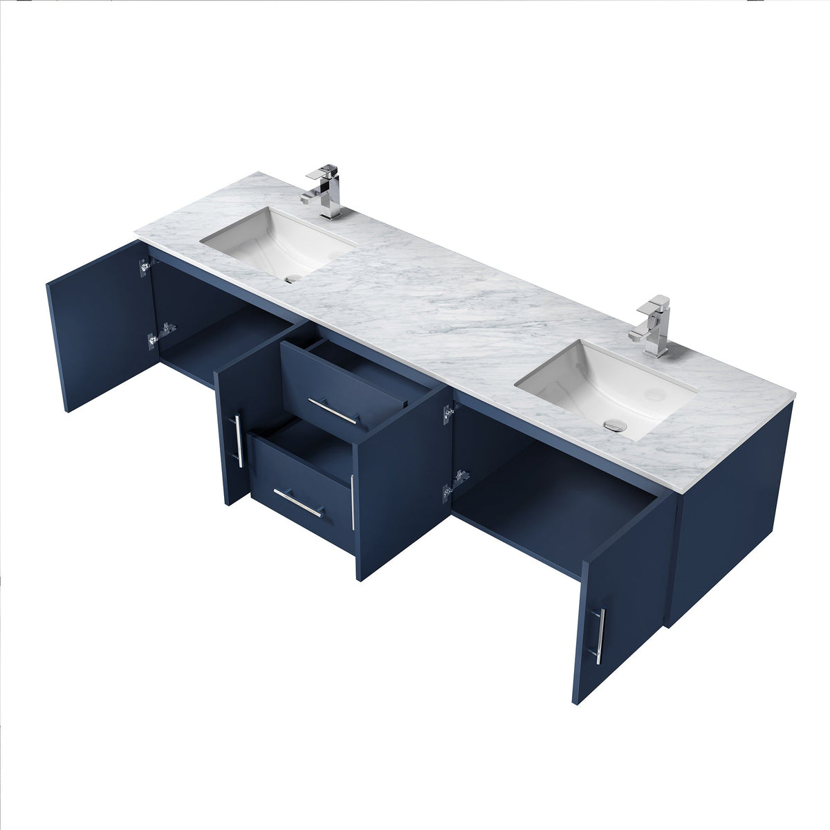 Lexora Geneva 80" Navy Blue Double Vanity, White Carrara Marble Top, White Square Sinks and no Mirror LG192280DEDS000 - MyBBQDirect