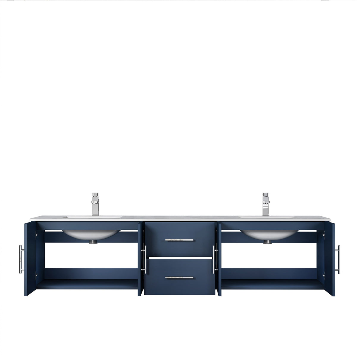 Lexora Geneva 80" Navy Blue Double Vanity, White Carrara Marble Top, White Square Sinks and no Mirror LG192280DEDS000 - MyBBQDirect