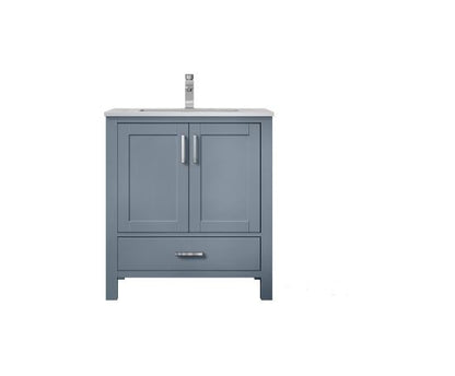 Lexora Jacques 30" Dark Grey Single Vanity, White Carrara Marble Top, White Square Sink and No Mirror LJ342230SBDS000 - MyBBQDirect