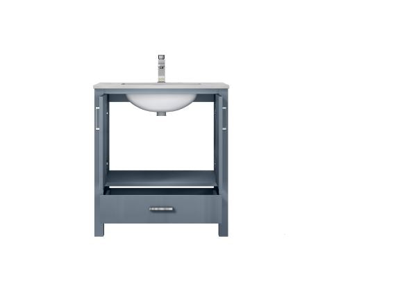 Lexora Jacques 30" Dark Grey Single Vanity, White Carrara Marble Top, White Square Sink and No Mirror LJ342230SBDS000 - MyBBQDirect