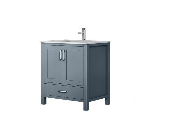 Lexora Jacques 30" Dark Grey Single Vanity, White Carrara Marble Top, White Square Sink and No Mirror LJ342230SBDS000 - MyBBQDirect