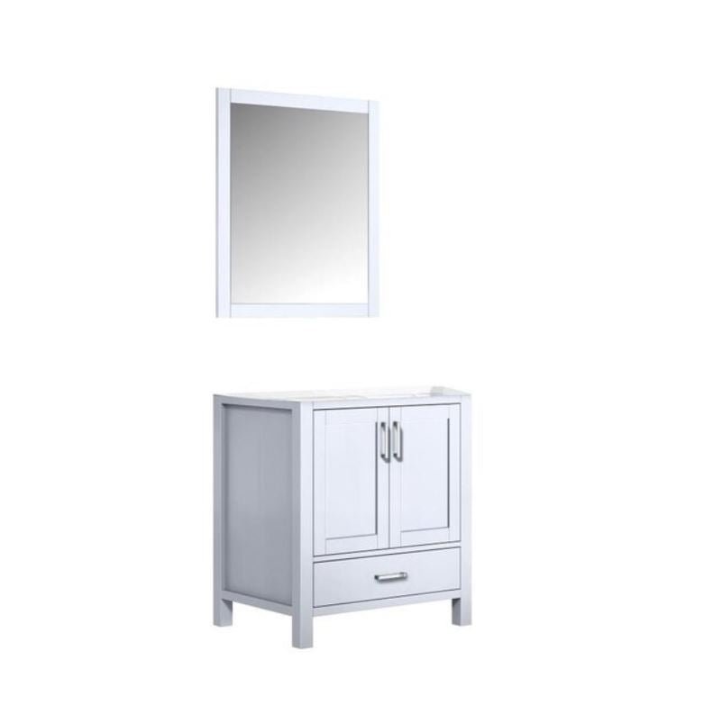 Lexora Jacques 30" White Single Vanity White, no Top and 28" Mirror LJ342230SA00M28