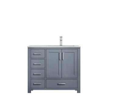 Lexora Jacques 36" Dark Grey Single Vanity, White Carrara Marble Top, White Square Sink and no Mirror - Right Version LJ342236SBDS000-R - MyBBQDirect