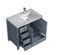 Lexora Jacques 36" Dark Grey Single Vanity, White Carrara Marble Top, White Square Sink and no Mirror - Right Version LJ342236SBDS000-R
