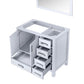 Lexora Jacques 36" White Single Vanity, no Top and 34" Mirror - Left Version LJ342236SA00M34-L