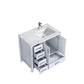 Lexora Jacques 36" White Single Vanity, White Carrara Marble Top, White Square Sink and 34" Mirror - Right Version LJ342236SADSM34-R - MyBBQDirect