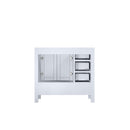Lexora Jacques 36" White Single Vanity, White Carrara Marble Top, White Square Sink and 34" Mirror - Right Version LJ342236SADSM34-R