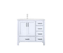 Lexora Jacques 36" White Single Vanity, White Carrara Marble Top, White Square Sink and no Mirror - Left Version LJ342236SADS000-L