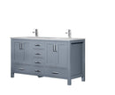 Lexora Jacques 60" Dark Grey Double Vanity, White Carrara Marble Top, White Square Sinks and no Mirror LJ342260DBDS000