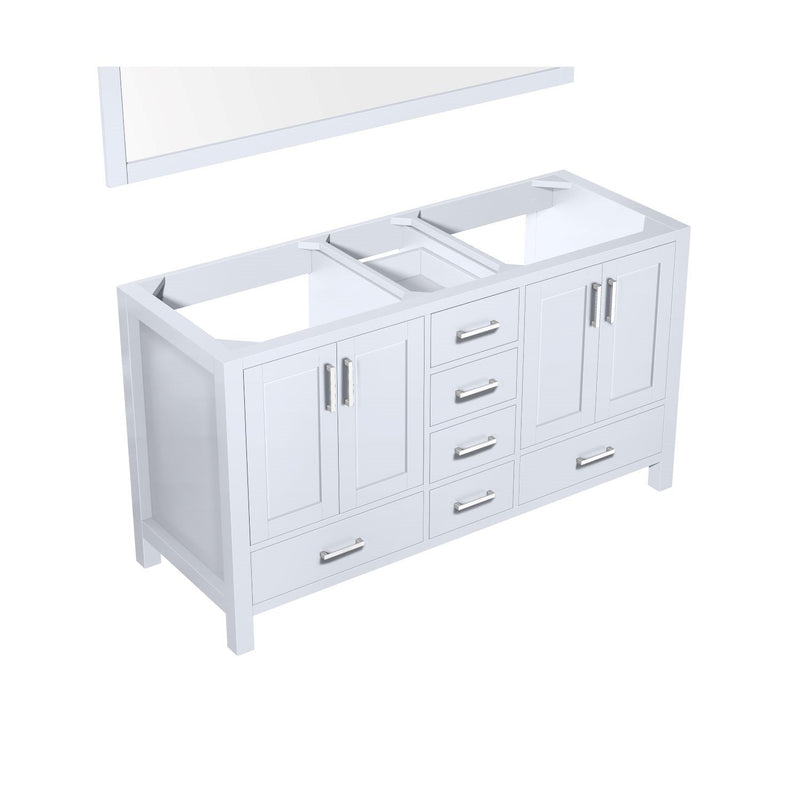 Lexora Jacques 60" White Double Vanity, no Top and 58" Mirror LJ342260DA00M58