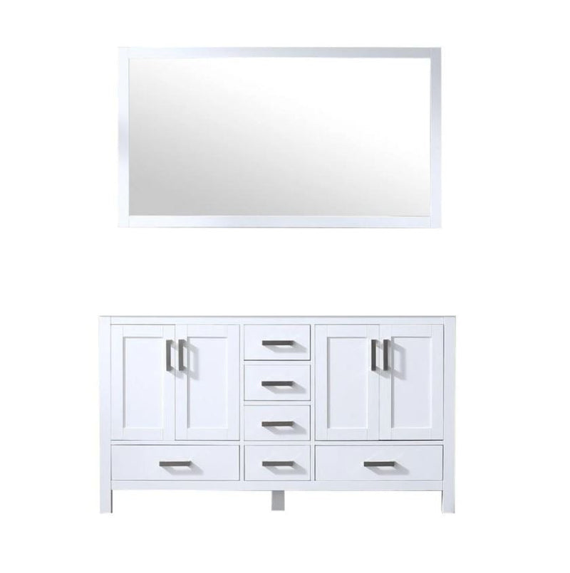 Lexora Jacques 60" White Double Vanity, no Top and 58" Mirror LJ342260DA00M58