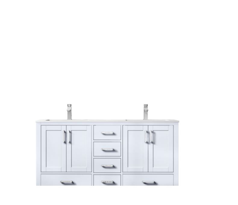 Lexora Jacques 60" White Double Vanity, White Carrara Marble Top, White Square Sinks and no Mirror LJ342260DADS000 - MyBBQDirect