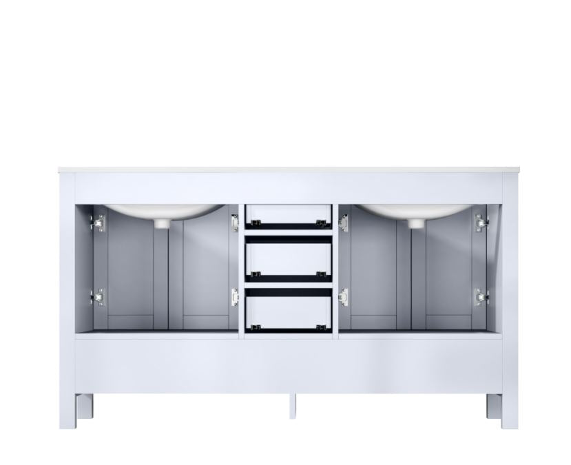 Lexora Jacques 60" White Double Vanity, White Carrara Marble Top, White Square Sinks and no Mirror LJ342260DADS000 - MyBBQDirect