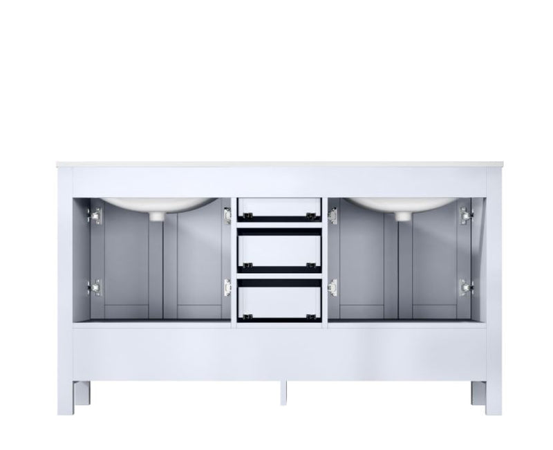 Lexora Jacques 60" White Double Vanity, White Carrara Marble Top, White Square Sinks and no Mirror LJ342260DADS000