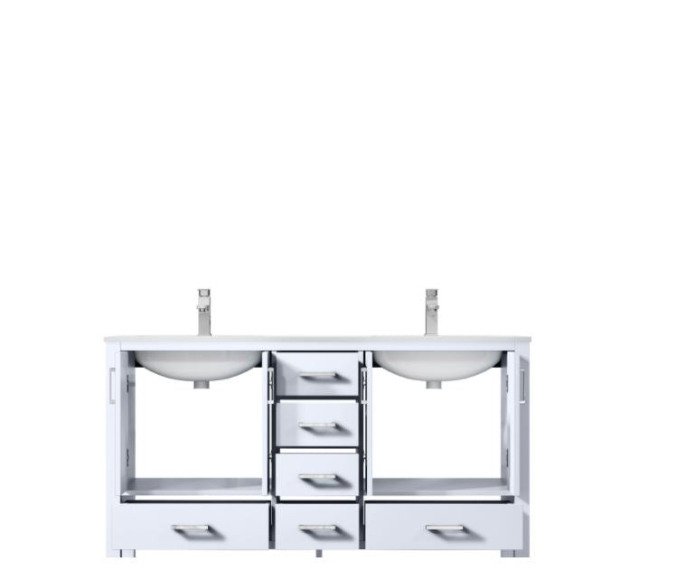 Lexora Jacques 60" White Double Vanity, White Carrara Marble Top, White Square Sinks and no Mirror LJ342260DADS000 - MyBBQDirect