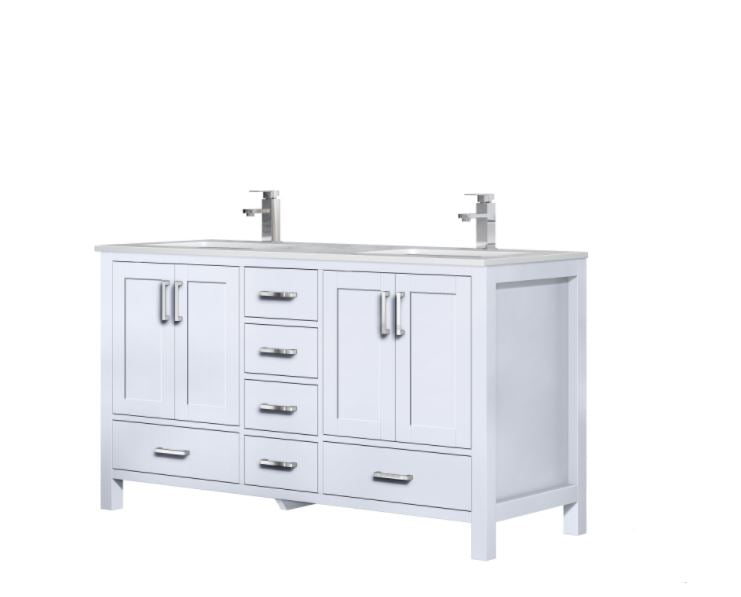 Lexora Jacques 60" White Double Vanity, White Carrara Marble Top, White Square Sinks and no Mirror LJ342260DADS000