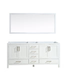 Lexora Jacques 72" White Double Vanity, no Top and 70" Mirror LJ342272DA00M70