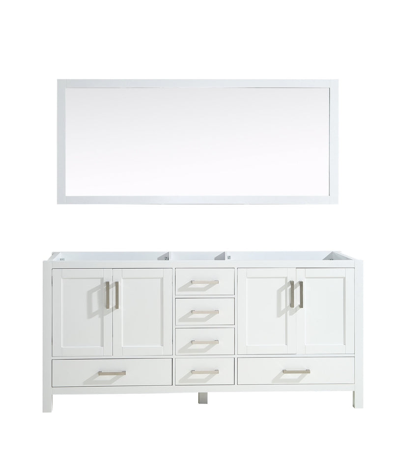 Lexora Jacques 72" White Double Vanity, no Top and 70" Mirror LJ342272DA00M70