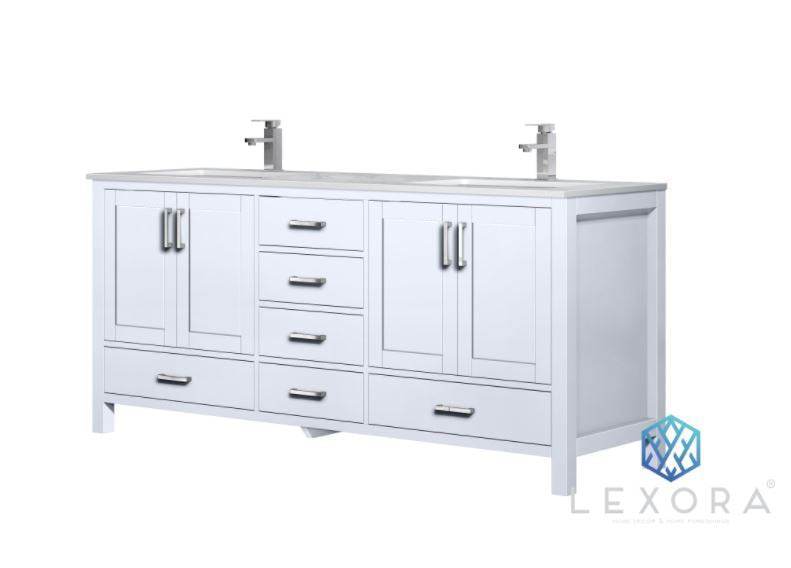 Lexora Jacques 72" White Double Vanity, White Carrara Marble Top, White Square Sinks and no Mirror LJ342272DADS000