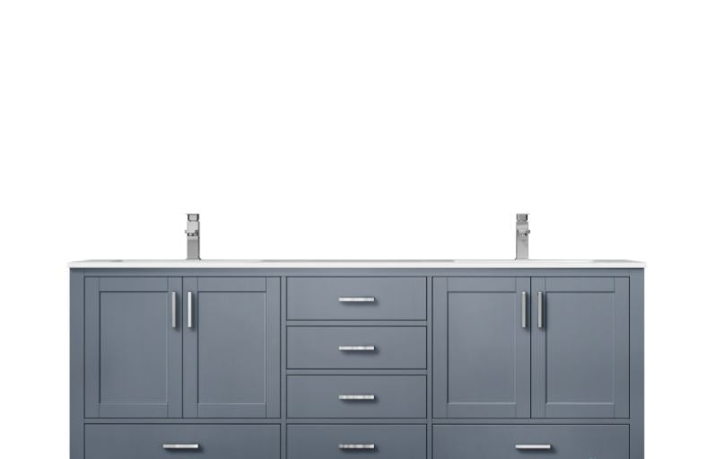 Lexora Jacques 80" Dark Grey Double Vanity, White Carrara Marble Top, White Square Sinks and no Mirror LJ342280DBDS000 - MyBBQDirect