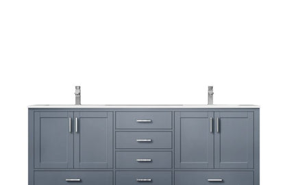 Lexora Jacques 80" Dark Grey Double Vanity, White Carrara Marble Top, White Square Sinks and no Mirror LJ342280DBDS000 - MyBBQDirect