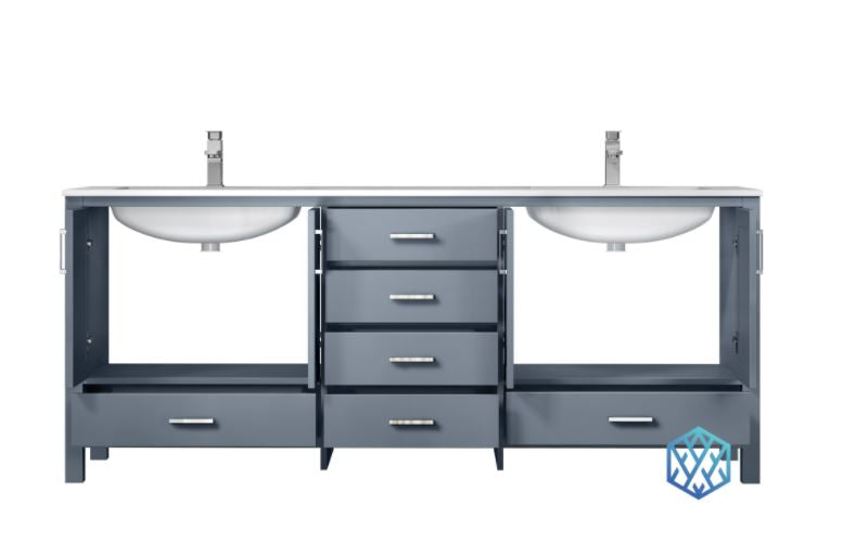 Lexora Jacques 80" Dark Grey Double Vanity, White Carrara Marble Top, White Square Sinks and no Mirror LJ342280DBDS000 - MyBBQDirect