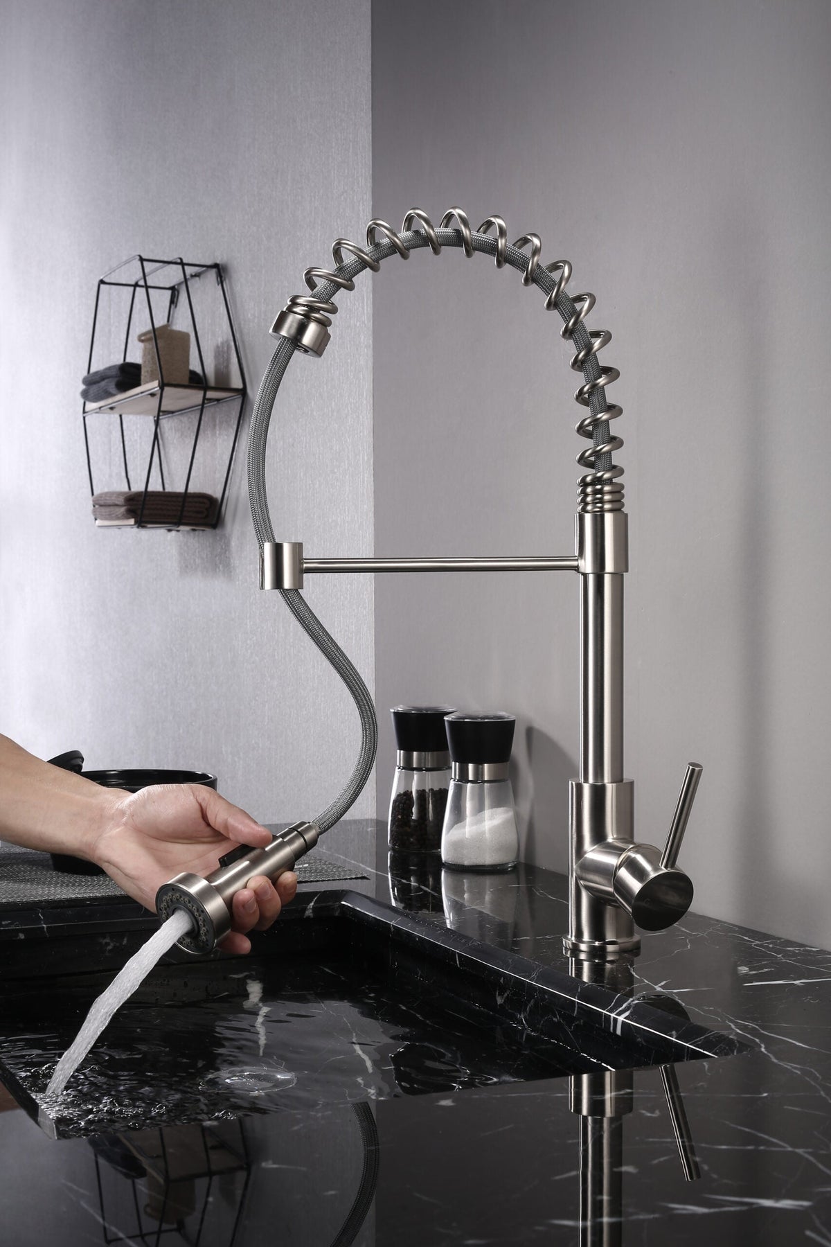 Lexora Lanuvio Brass Kitchen Faucet w/ Pull Out Sprayer - Brushed Nickel LKFS6011BN - MyBBQDirect