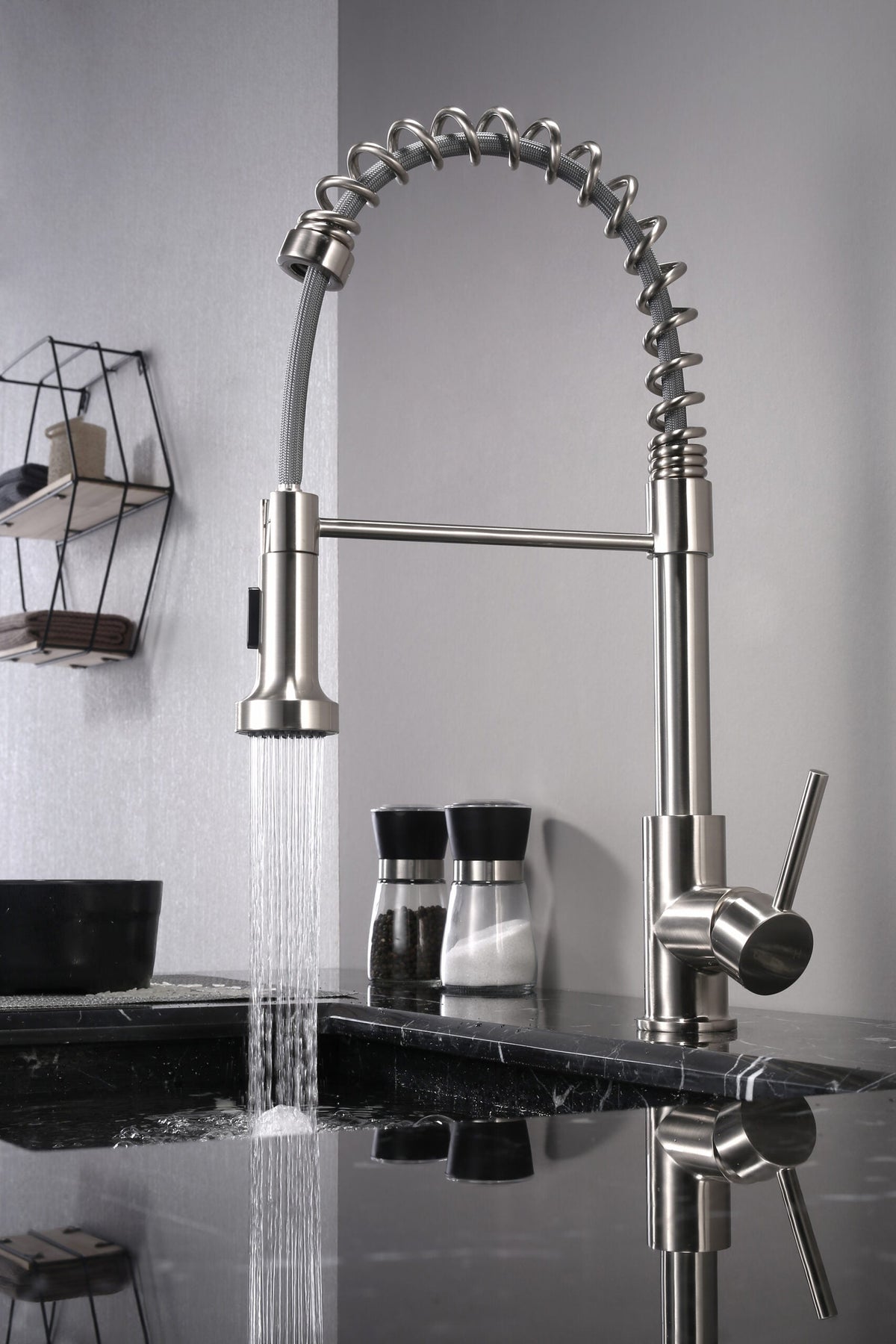 Lexora Lanuvio Brass Kitchen Faucet w/ Pull Out Sprayer - Brushed Nickel LKFS6011BN - MyBBQDirect