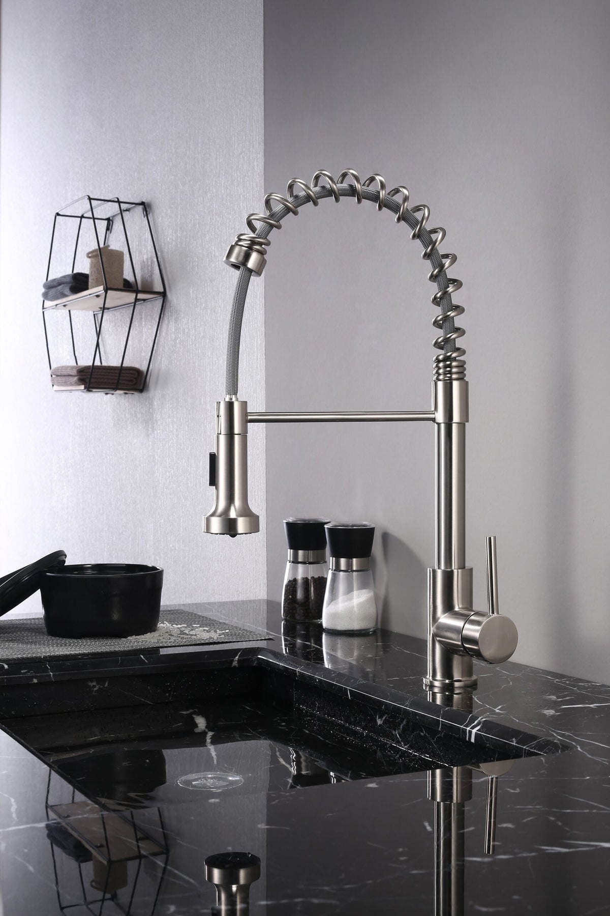 Lexora Lanuvio Brass Kitchen Faucet w/ Pull Out Sprayer - Brushed Nickel LKFS6011BN - MyBBQDirect