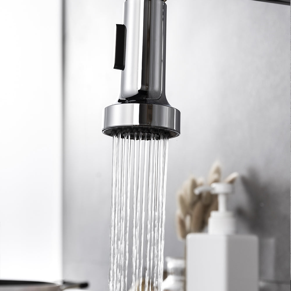 Lexora Lanuvio Brass Kitchen Faucet w/ Pull Out Sprayer - Chrome LKFS6011CH - MyBBQDirect