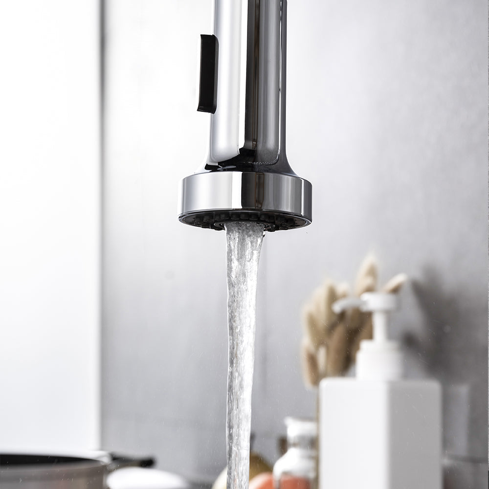 Lexora Lanuvio Brass Kitchen Faucet w/ Pull Out Sprayer - Chrome LKFS6011CH - MyBBQDirect